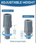 Workhorse Adjustable Bullet Feet For One And Five Eighths Inch Tubing height comparison from 1.43 to 2.56 inches, gray plastic
