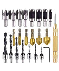 Rock Solid 23 Piece Chamfer Countersink Drill Bit Set Heavy Duty HSS Auto Feed, assorted bits for woodworking and precision tasks.