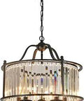 5 Light Crystal Chandelier In Black Drum Finish For Farmhouse Pendant Lighting With K9 Crystals And Metal Frame