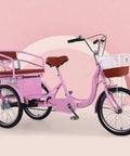Pink 3 Wheel Pedal Tricycle With Back Seat And Safety Belt Front Caliper Brake Outdoor Bike, 20 Inch Seat, Steel Frame