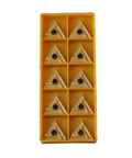 10 Pack TNMG160404R-S Carbide Turning Inserts For CNC Lathe And Milling in yellow tray, tight tolerance metalworking tools.