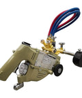 Shop Rugged Portable Gas Steel Cutter Slides Through 0.2 To 1.2 Inch Plate With Dual Torch Heads And Three Quick Change Tips 110V Operation Variable Feed Rate Built Tough For Demanding Metal Fabricators - close-up of cutting torch with hoses.