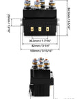 Beefed-Up 12V 500A Winch Solenoid Relay Contactor For 8000 To 15000 Lb ATV UTV Winches with dimensions shown