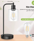 Set Of 2 Industrial Wireless Charging Desk Lamps With 3 Way Touch Control Dimmable Lighting USB Port Bedside Nightstand Lamps Hanging Seeded Glass Shade Ideal For Office Bedroom Or Living Room Bulb Included displaying size details and included E26 LED bulb