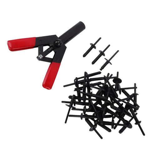 Must Have Auto Repair Essentials: Ergonomic Plastic Rivet Gun Kit With 41 Piece Assortment Set For Quick Car Trim Fastener Removal And Easy Home Fixes, black rivets