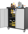Heavy Duty Metal Garage Storage Cabinet On Wheels With Lockable Door And Adjustable Shelves Rust Resistant Steel Utility Cabinet