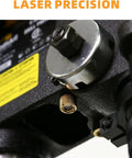Close-up of Heavy Duty 8 Inch Benchtop Drill Press laser guide and chuck details for precise operation and adjustments.