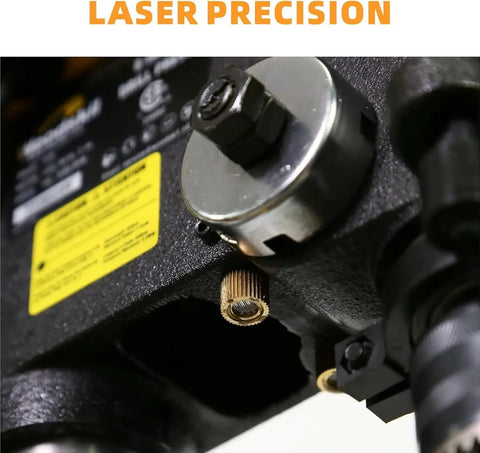 Close-up of Heavy Duty 8 Inch Benchtop Drill Press laser guide and chuck details for precise operation and adjustments.
