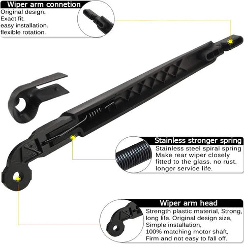 Badass Off Road Rear Wiper Arm And Blade Kit For Jeep Wrangler Jk 2007 2017 showing wiper arm connection and stainless steel spring details.