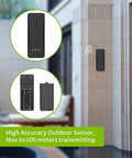 Wireless Weather Sensor For Smart Weather Station Shelf Or Wall Mount Remote Sensor Battery Powered Three Channel Expansion For Outdoor And Indoor Data Perfect For Home Weather Stations shown installed outdoors and battery compartment visible.