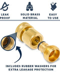 Solid Brass Garden Hose Quick Connect Set Three Quarter Inch GHT Thread Fittings with rubber washers for leakage protection