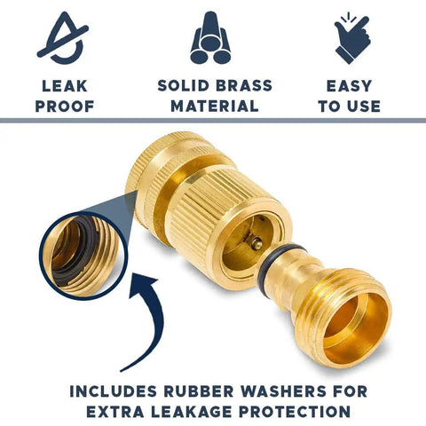 Solid Brass Garden Hose Quick Connect Set Three Quarter Inch GHT Thread Fittings with rubber washers for leakage protection
