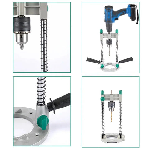 Adjustable Drill Guide Bracket for Hand Electric Drill 1.5mm to 13mm Chuck, 90 Degree Vertical Positioning in use