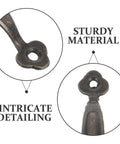 Close-up of rustic zinc alloy cabinet handles set 10 pieces for kitchen cabinets, wardrobes and drawers, vintage farmhouse style hardware