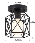 Dope Industrial Semi Flush Mount Ceiling Light Featuring A Sick Black Cage Design And Rustic Vintage Vibe Perfect For Compact Rooms 5.9in diameter and 6.7in height