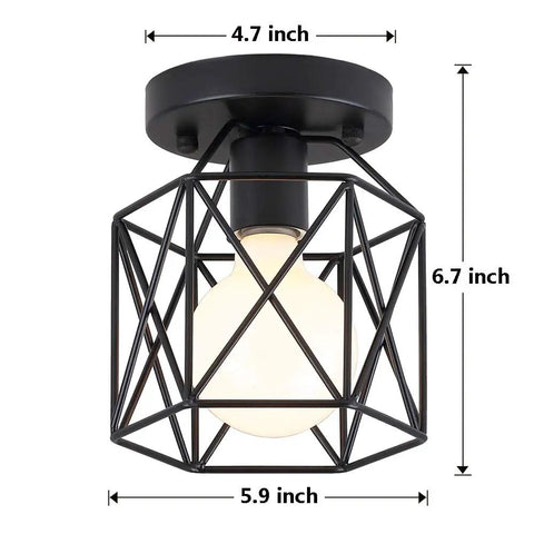 Dope Industrial Semi Flush Mount Ceiling Light Featuring A Sick Black Cage Design And Rustic Vintage Vibe Perfect For Compact Rooms 5.9in diameter and 6.7in height