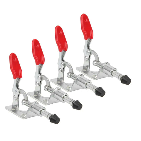 Four Beefy 45 Kg Toggle Clamps with Fixed Lock for Woodworking and Welding, featuring red handles and push-pull action