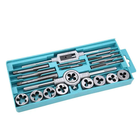 Gototop Heavy Duty Tap And Die Set For M3 To M12 Metric Threads, Alloy Tool Steel Threading Kit Includes Wrenches With Clear Size Markings In Plastic Case For Car Auto Repair And Workshop Hacks. open plastic case with M3-M12 taps and dies