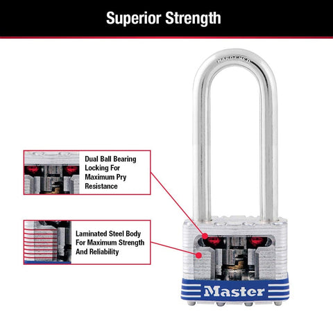 Keyed-Alike Outdoor Padlocks With Keys, Extra Long Shackle For Gate, Fence, Shed And Equipment, Durable Laminated Steel Body With Hardened Shackle, 3 Pack showing interior structure and locking mechanism
