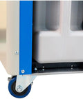 Bottom view of 16800 BTU Portable Air Conditioner showcasing durable wheels and drip tray for easy mobility and maintenance.