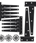 Heavy Duty Shed Door Hinges 6 Inch T Strap With 70 Screws Includes Mounting Hardware Rust Proof Black Powder Coated Gate Hinges