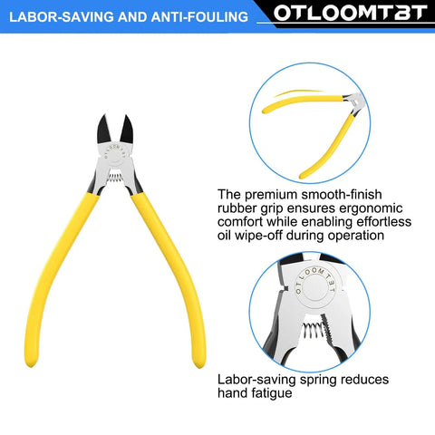 Ultra Sharp Compact Wire Cutters And Long Flat Nose Pliers 2 Pack For Crafts, yellow-handled cutters, close-up view