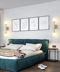 Bedroom with Modern Wall Sconce 2 Light Industrial Mid Century Vanity Light With White Globe Glass Shade Brushed Brass Gold Finish