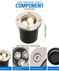 3W Low Voltage LED Landscape Lights 12 Pack With Wire Connectors And Well Lights For Garden Driveway Deck And Tree 300 Lumens Per Light Clear Lens Durable Glass Housing Easy Lit Outdoor Pathway Lighting showing stainless steel cover and LED components