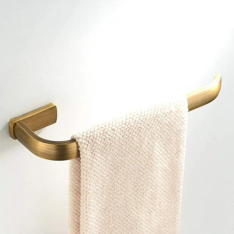 Brass Bathroom Accessories Set With Towel Bar, Vintage Antique Brushed Brass Finish, Wall Mounted, Solid All Brass Construction