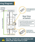 Wiring diagram for Magnetic 120V On Off Switch With Push Button, 9 Amp Safety Power Switch For Table Saws Router Tables Drill Presses Benchtop Saws And Bandsaws, Prevent Auto Restart After Power Loss, Includes Wiring Diagram.