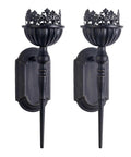 Kick Up Your Living Room Vibe With These Dope Black Gothic Wall Sconces Set Of Two Handcrafted Iron Crown And Scepter Candle Holders For Vintage Home Decor Style, handcrafted iron sconce pair.