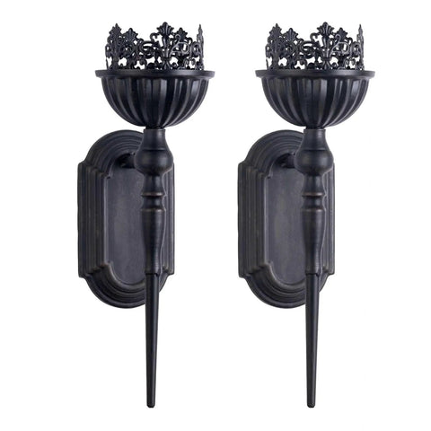 Kick Up Your Living Room Vibe With These Dope Black Gothic Wall Sconces Set Of Two Handcrafted Iron Crown And Scepter Candle Holders For Vintage Home Decor Style, handcrafted iron sconce pair.
