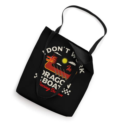 Dragon Boat Racer Tote Bag For Paddlers And Dragon Boat Lovers, Lightweight All Purpose Carryall For Races And Practice, Built For Dragonboating Enthusiasts Who Live The Dragon Boat Season Vibe, featuring a dragon graphic on black