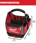 Tough As Nails 10 Inch Packout Storage Tote Rock Solid Tool Organizer With 28 Deep Compartments And Ballistic Nylon Armor For The Work Site Or Garage Space, showing dimensions.