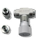 Drop In Hydraulic Speed Control Valve For Mini Excavators And Small Hydraulic Systems Sealed Internal Structure Direct Replacement With Three Eighths Inch L08 Metric Thread And M14 Fittings, shown with fittings