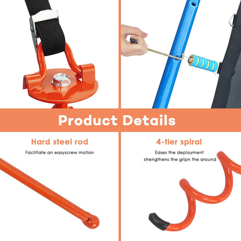 Close-up of Heavy Duty Screw In Ground Anchors Kit with Metal Spiral Earth Stakes and folding ring design, orange color
