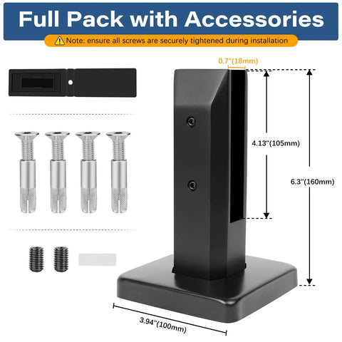 Four Pack 2.1Lb T304 Stainless Steel Square Glass Railing Spigots Built To Last Heavy Duty Frameless Clamp Brackets with accessories