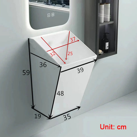 Upgrade Your Washroom Fast With This Heavy Duty Wall Mount Basin Sink Made From Solid White Ceramic And A Sleek Marble Glaze That Wipes Clean In Seconds And Saves You Major Trouble Every Time with dimensions shown.