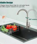 Cold Water Only Kitchen Faucet With 1 Hole, 360 Degree Swivel Gooseneck High Arc Deck Mount next to vegetable rack