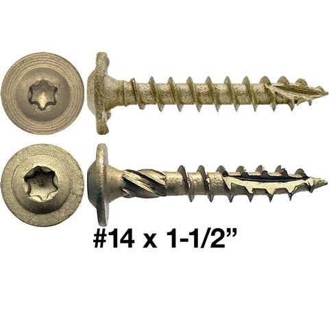 Heavy Duty Exterior Construction Lag Screws One And A Half Inch Torx Star Drive With Truss Washer Head Heat Treated Steel
