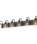 44 Inch Farmhouse Vanity Light Fixture With 6 Lights And Clear Glass Shades In Oil Rubbed Bronze Finish, Dope Industrial Bathroom Lighting