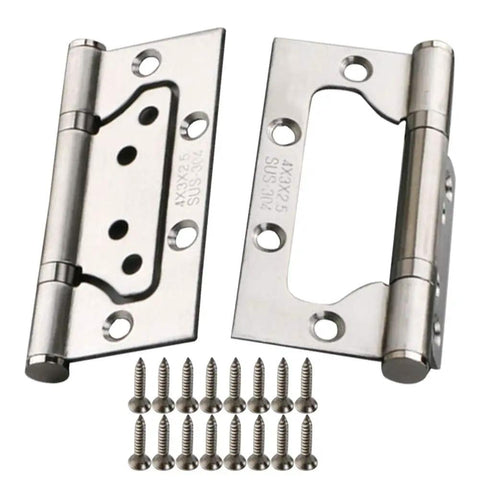 Stainless Steel Flat Cabinet Door Hinge Set 2 Pieces Heavy Duty Silent Hinges With Screws For Cabinets Windows And Wooden Boxes