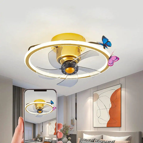 POJGVU Smart Ceiling Fans Wih Lights, 3 Color Dimmable 360 Degree Oscillating Head with Bluetooth Speaker Ceiling Fan Pendant Light in living room.
