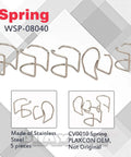 Stainless steel CV0010 spring set, includes 5 pieces, placed against a geometric background and product labels visible.
