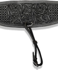 Top Shelf Full Grain Leather Back Cinch Strap For Western Horse Saddle featuring floral tooling and stainless steel ring.
