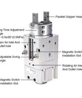 Image of Professional Grade Heavy Duty Rotary Actuator Pneumatic Gripper Angle Finger Cylinder with labeled parts.