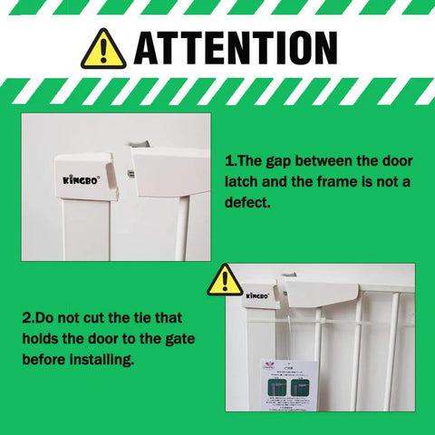 Close-up of Walk Through Baby Gate With Auto Close Tension White Metal Pet Safety Gate For Stairs Doorways And Kitchen instructions.