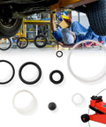 3 Ton Hydraulic Floor Jack Seal Kit 17Pcs O Ring Oil Filler Plug replacement seals in garage with mechanic under car