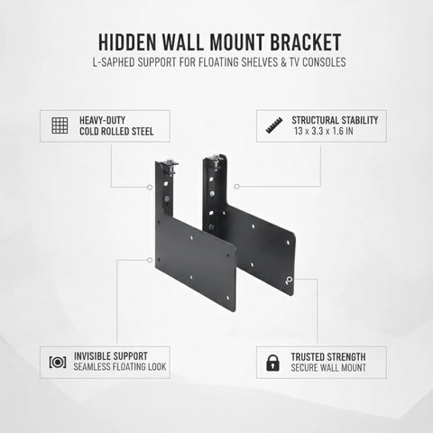 Hidden Wall Mount Bracket L Shaped Steel Support For Floating Shelves TV Consoles And Cabinets, black 13x3.3x1.6 inches
