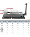 Top Shelf Heavy Duty Milling Vise With Flat Jaw Design Delivers Hella Tight Locking Power On Cnc Workbenches dimensions labeled